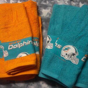 handmade Custom NFLMiami Dolphines bath and hand towel set Turquoise or Orange